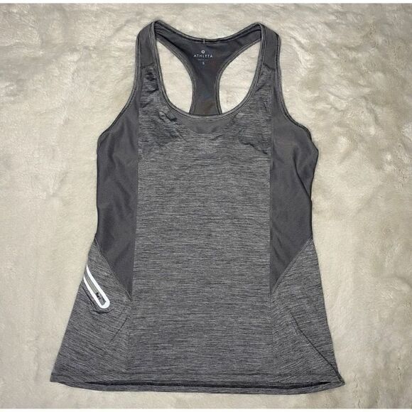 Athleta Tops - Women Size S - Athleta Racerback Gray Tank Top Side Zip Pocket
